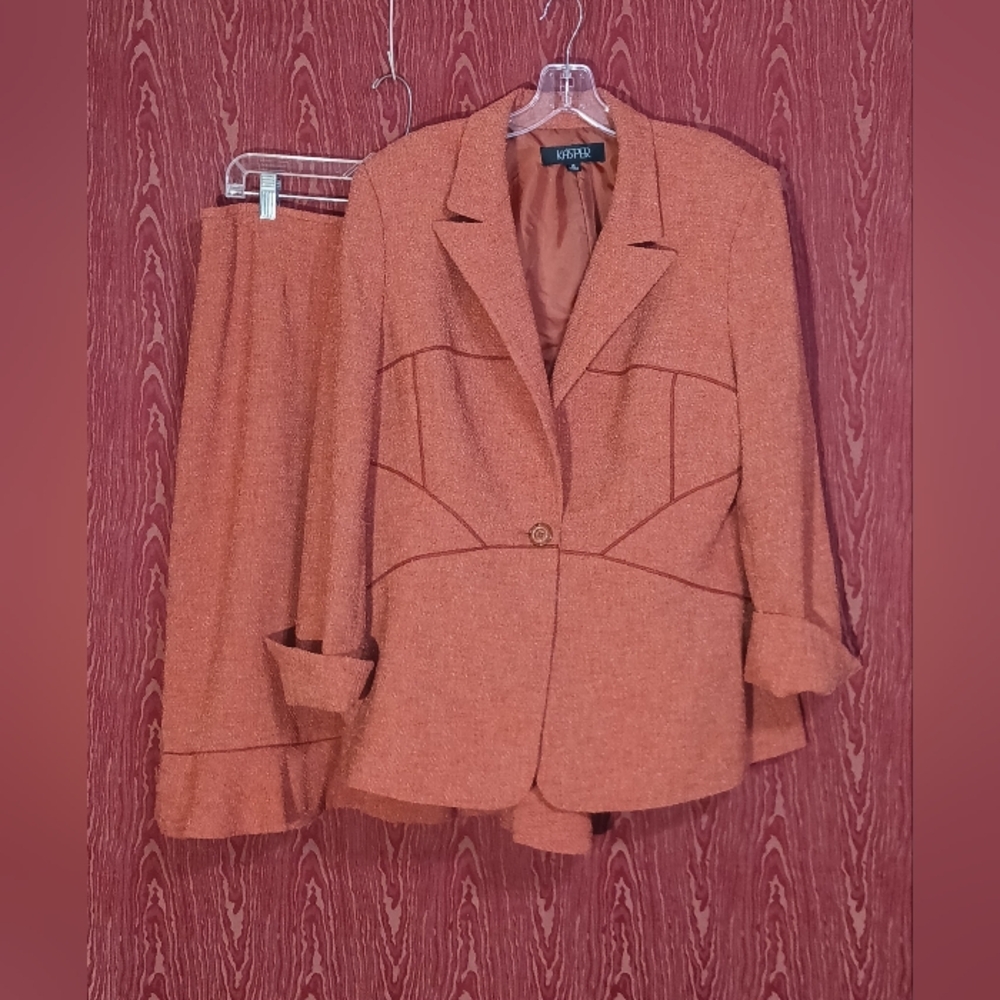 Kasper 2 Piece Orange Collared Button Long Sleeve… - image 1